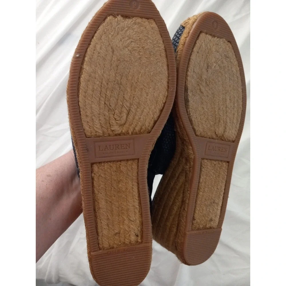Ralph Lauren Penelopie Slingback Wedge NauticalSandals Espadrille Navy Blue NWOB